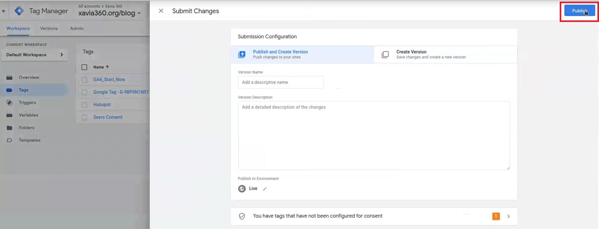 publish the changes in google tag.JPG